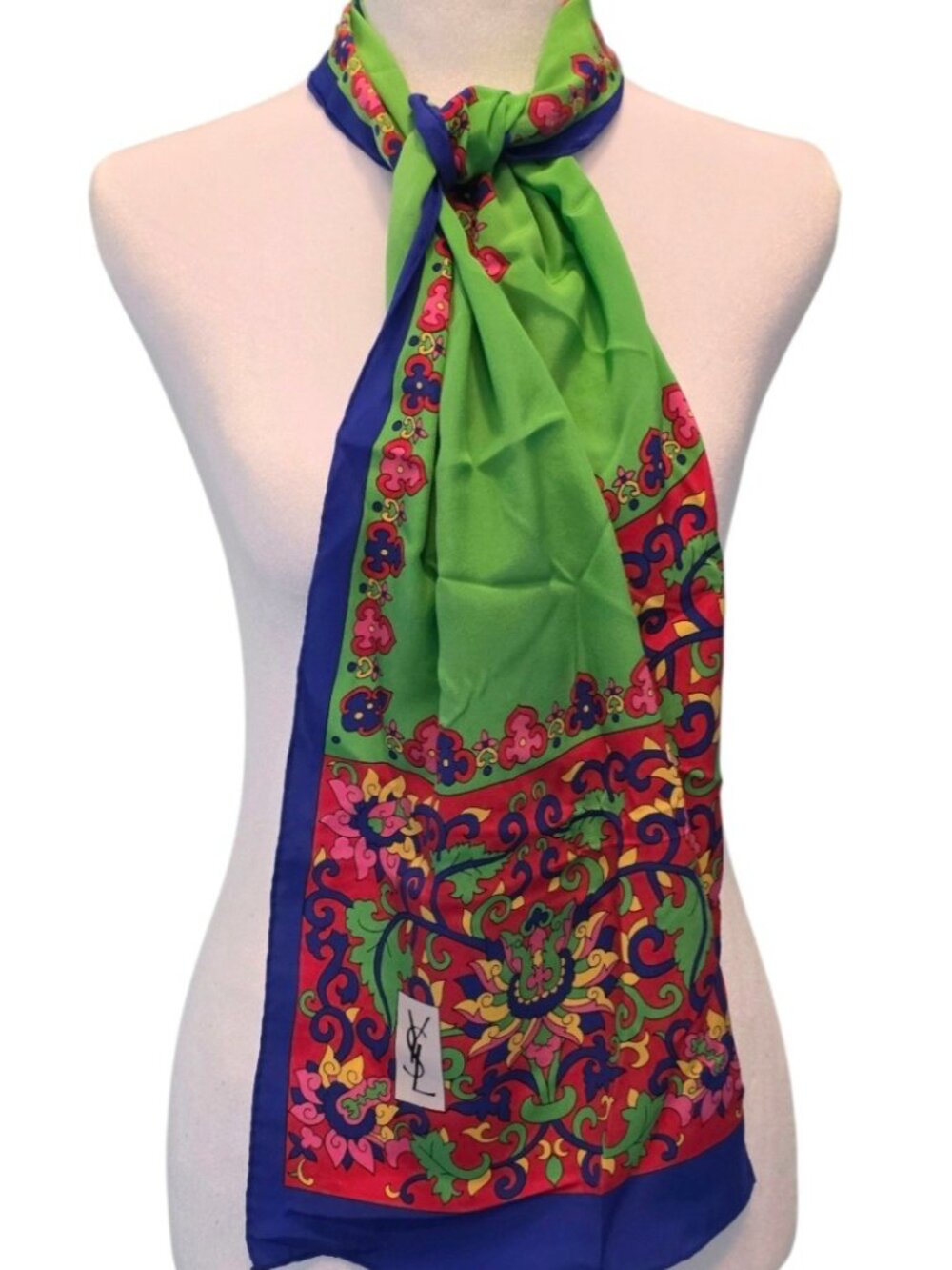Vintage Antique Yves Saint Laurent YSL Foulards Silk Paisley Multicolor Scarf